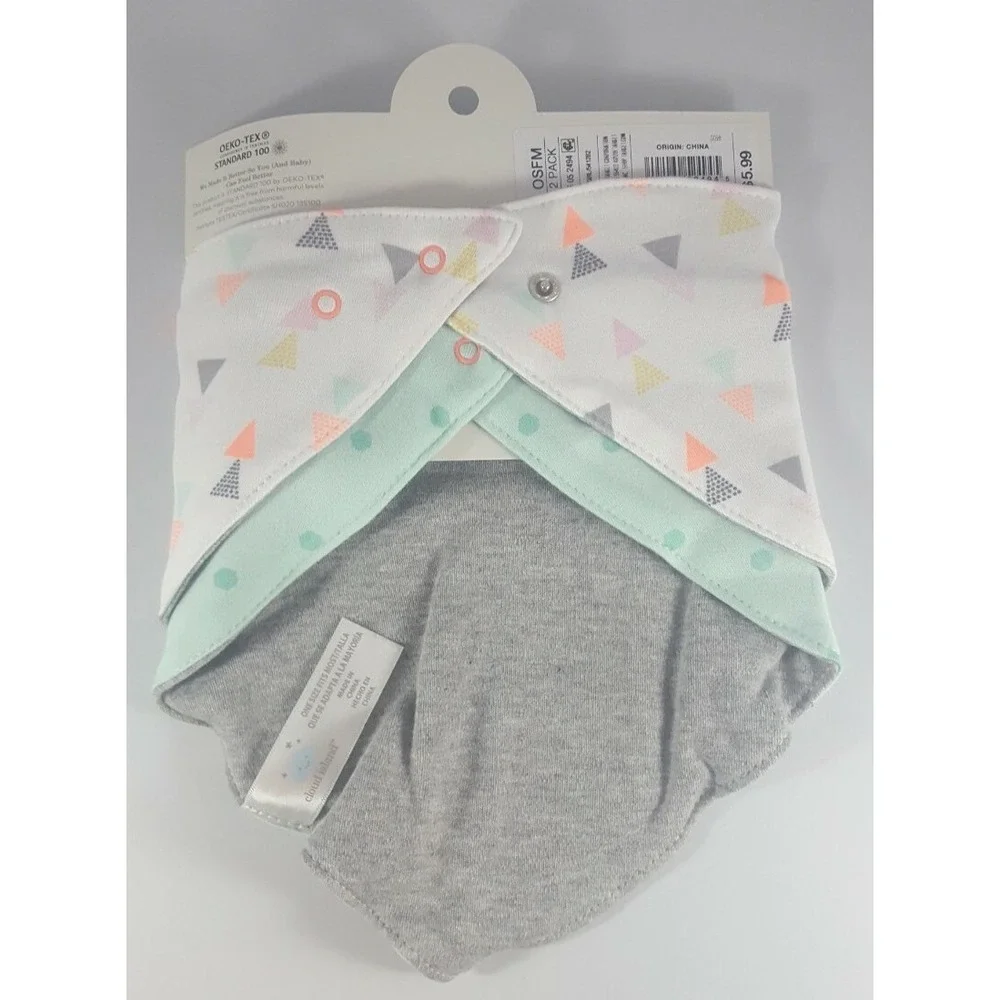 2 Pack Cloud Island Bandana Bibs Triangle Dots 100% Cotton One Size Fits Most